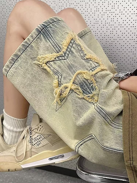 Mens Washed Denim Five-Point Shorts