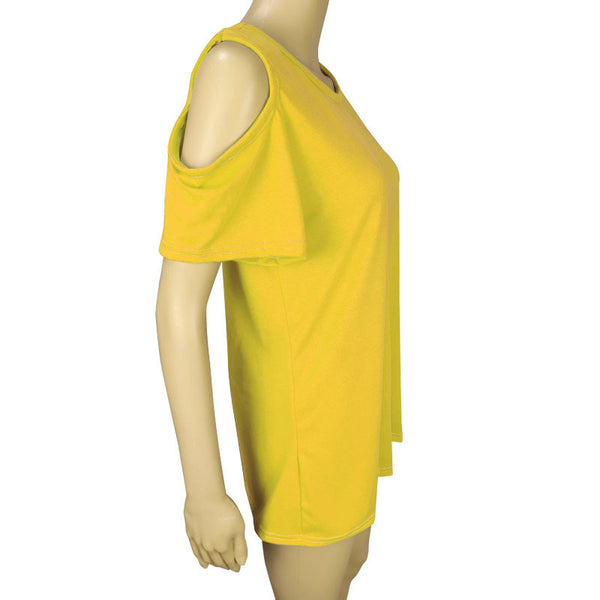 Crewneck Short-Sleeved Shoulderless Shirts