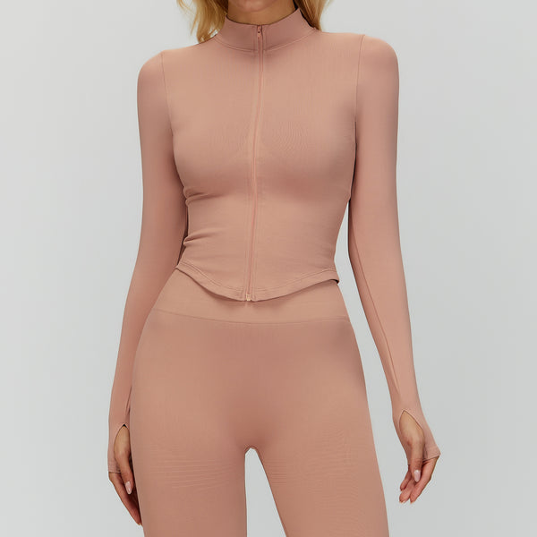 Womens Stand Collar Zipper Long Sleeve Yoga Coat