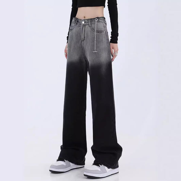 Gradient Black Jeans With Chain