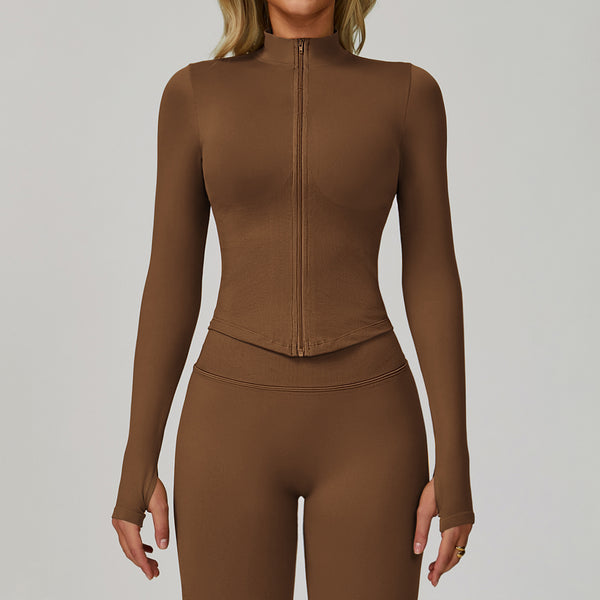 Womens Stand Collar Zipper Long Sleeve Yoga Coat