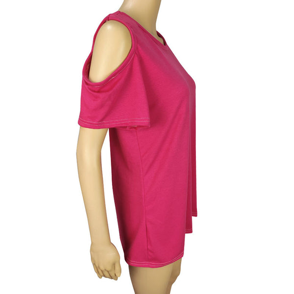Crewneck Short-Sleeved Shoulderless Shirts