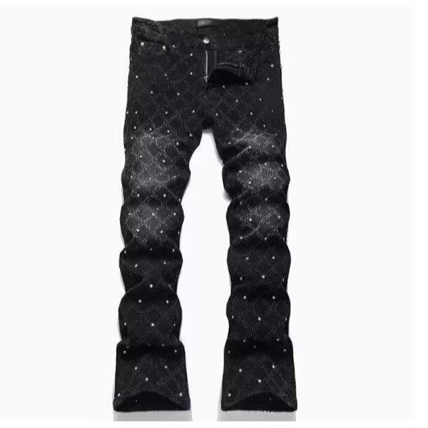 Slim Fit Embroidered Patch Denim Pants for Men