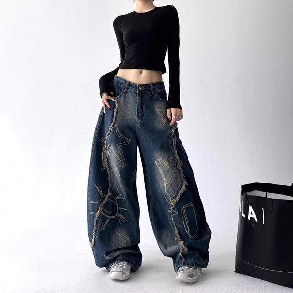 High-Waisted Distressed Jeans
