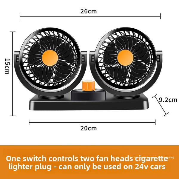 Dual Head Car Fan with USB and Cigarette Lighter Plug