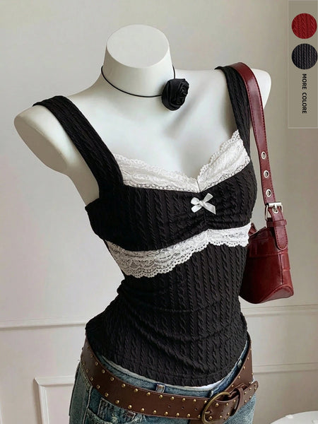 Womens Lace Trim Camisole with Bow Detail