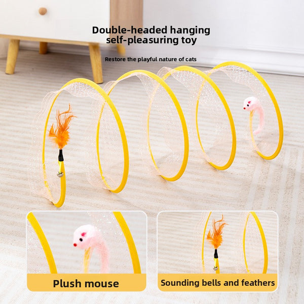 Cat Tunnel Toy with Teaser Stick