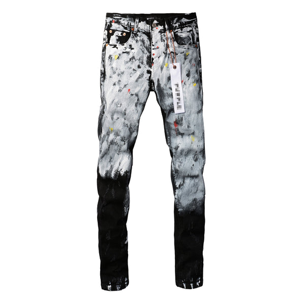 Hole-punched oil painting jeans