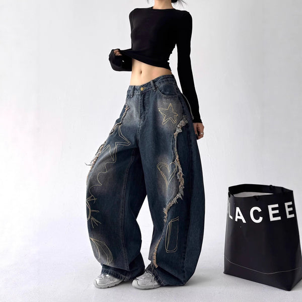 High-Waisted Distressed Jeans