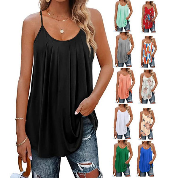 Casual Pleated Sleeveless Shirts