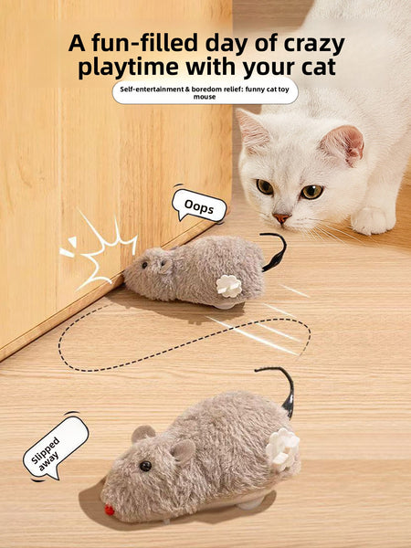Wind-Up Cat Toy with Moving Mice