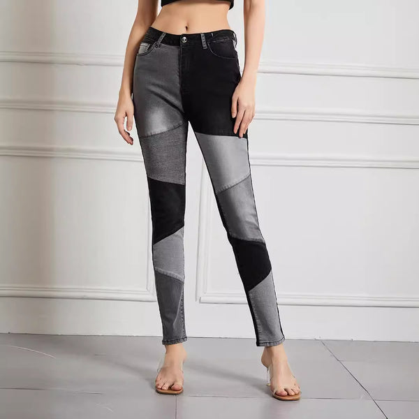 High-Waisted Patchwork Denim Jeans