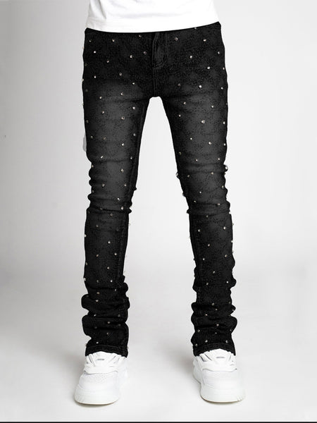 Stretch pearl layered jeans