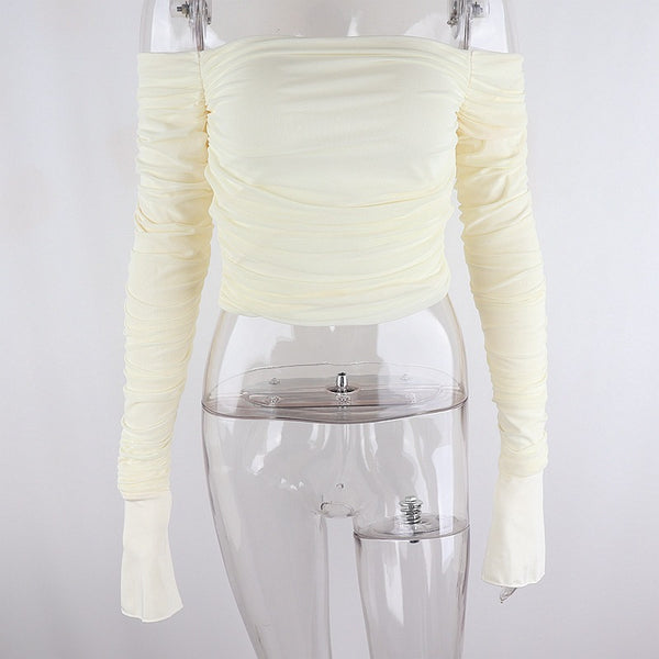 Off-Shoulder Mesh Flared Sleeve Shirt