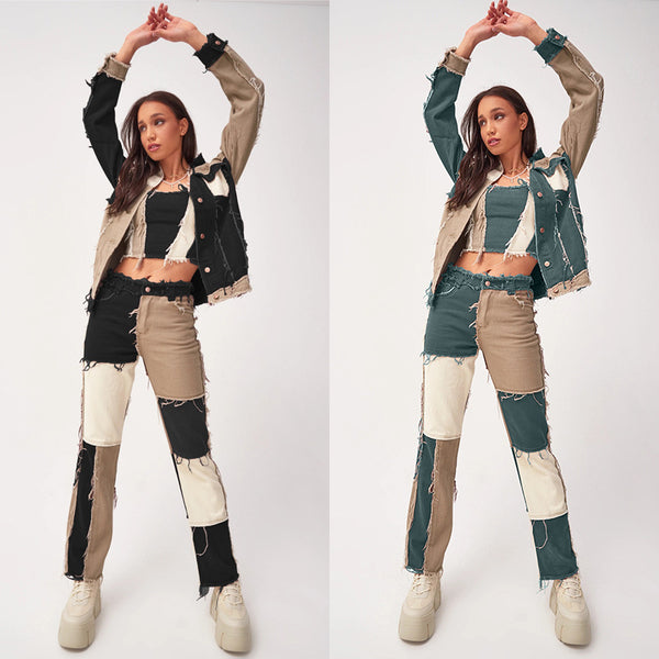 Colorful Patchwork Straight-Leg Jeans