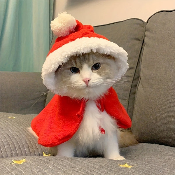 Christmas-Themed Pet Cloak and Hat Set