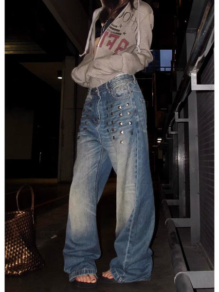 Rhinestone Embellished Loose-fit Jeans