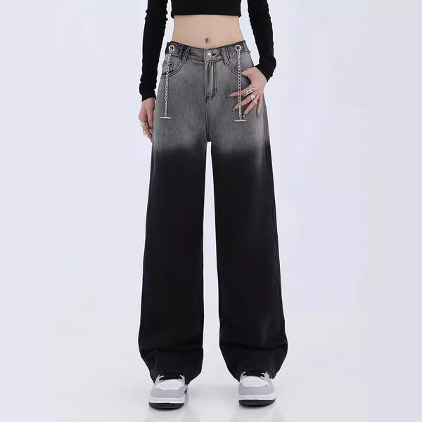 Gradient Black Jeans With Chain