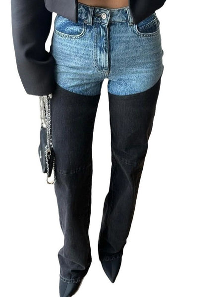 Color-Blocking Straight-Leg Jeans