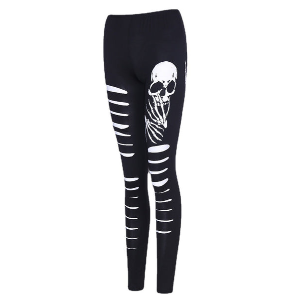 Skull Pattern Ripped Leggings