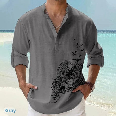 Stylish Printed Stand Collar Shirt