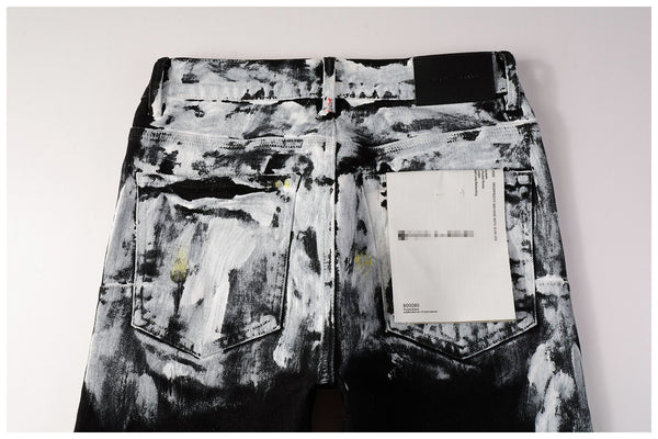 Hole-punched oil painting jeans